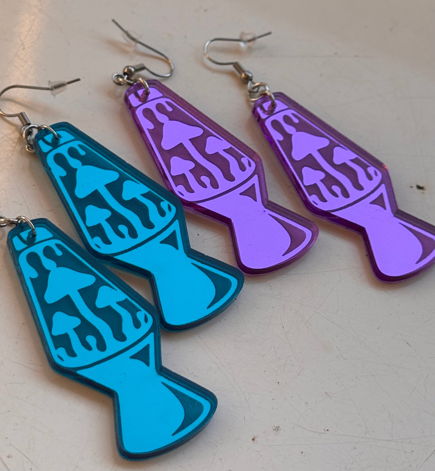 Blue Lava Lamp Mushroom Earrings