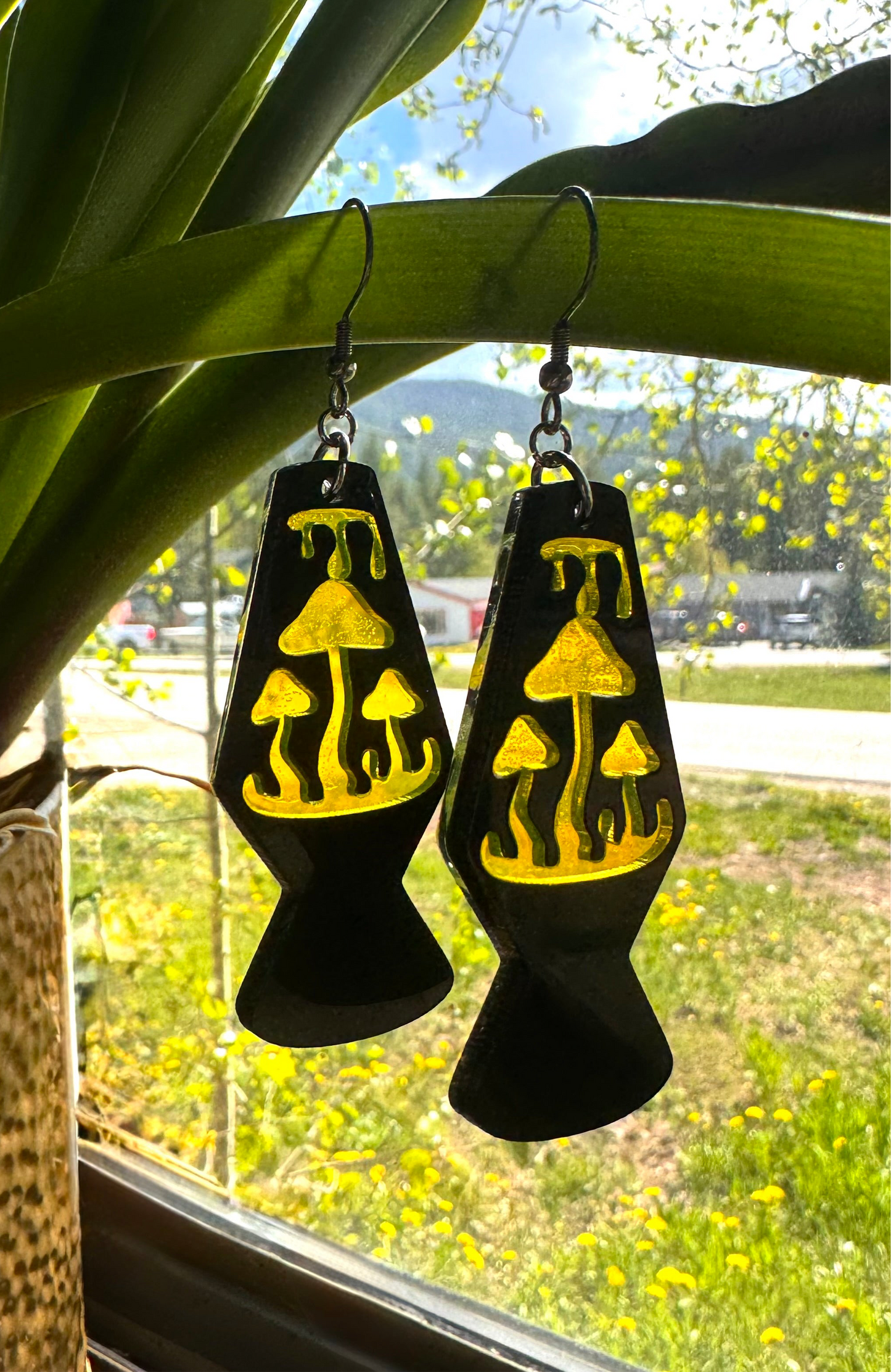 Yellow Lava Lamp Mushroom Earrings