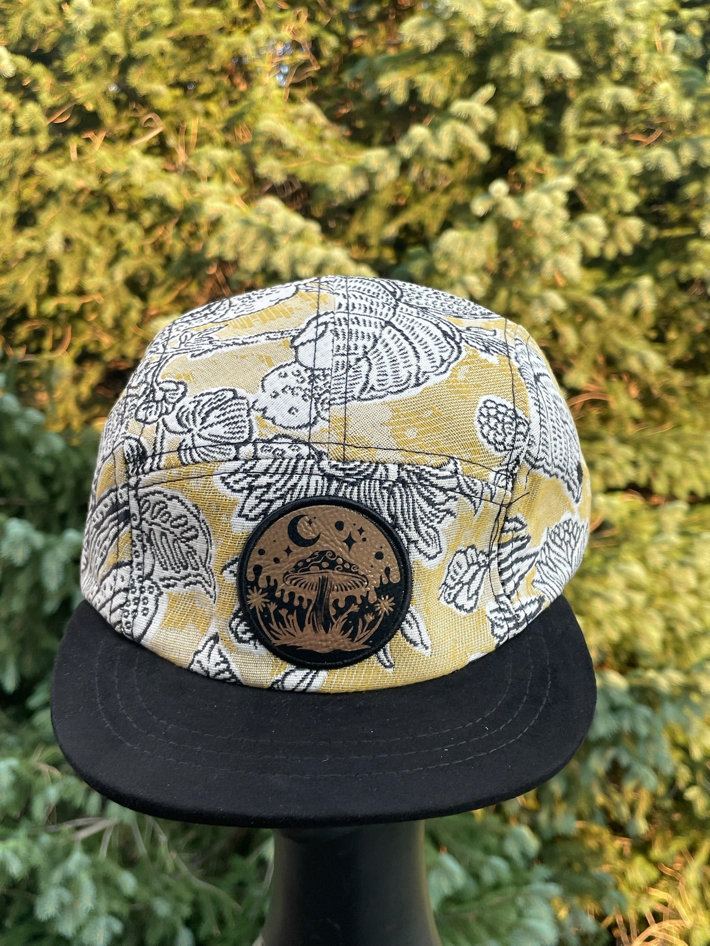B&W Floral - 5 Panel Hat - Short Brim