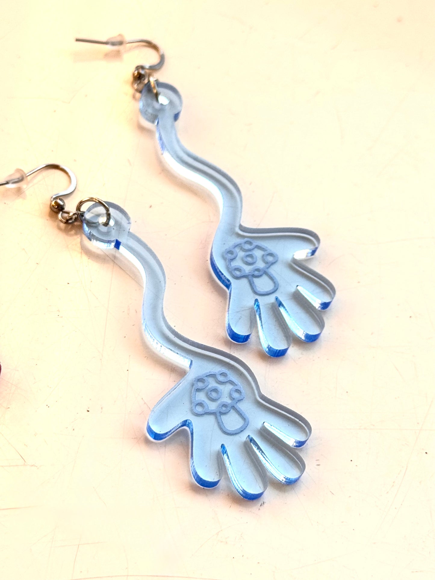 Blue Silly Hand Mushroom Earrings