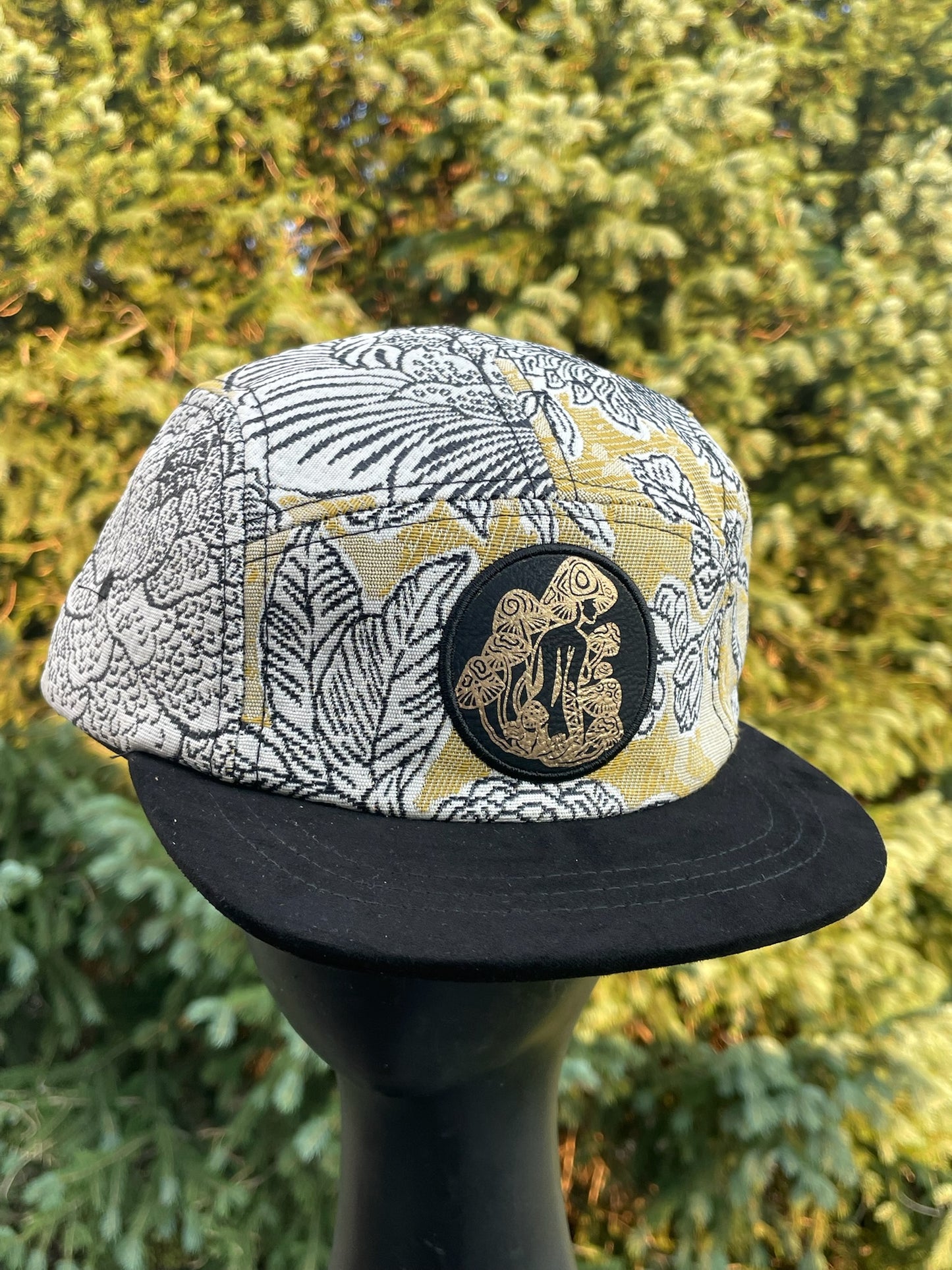 B&W Floral - 5 Panel Hat - Short Brim