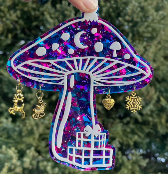 Holiday Glitter Mushroom Ornament