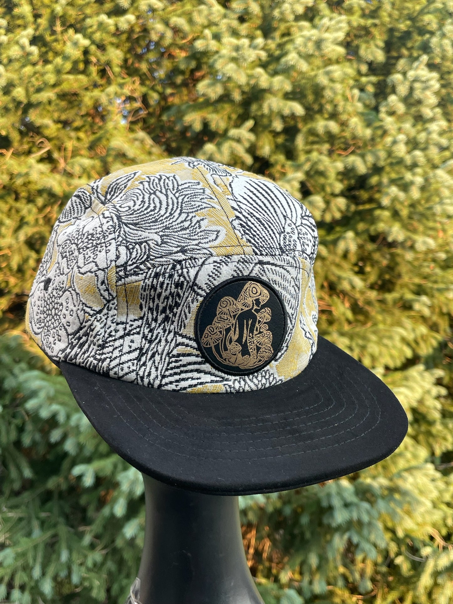 B&W Floral- 5 Panel - Long Brim