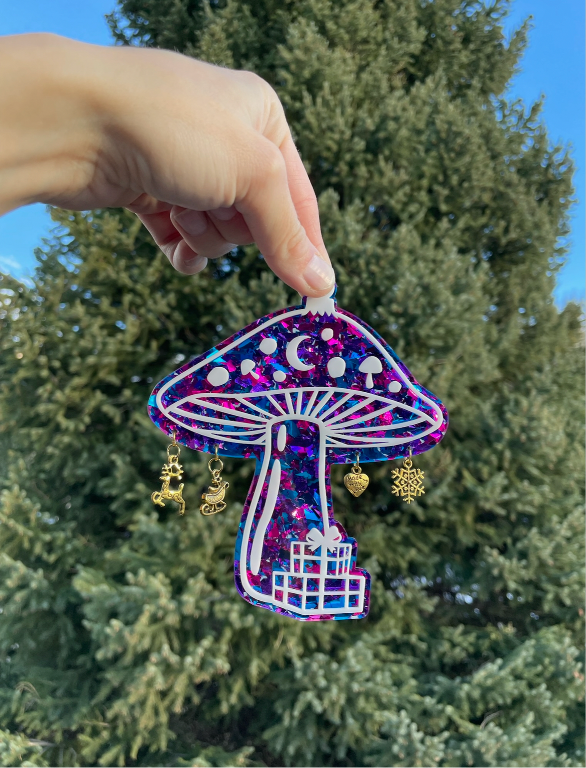 Holiday Glitter Mushroom Ornament