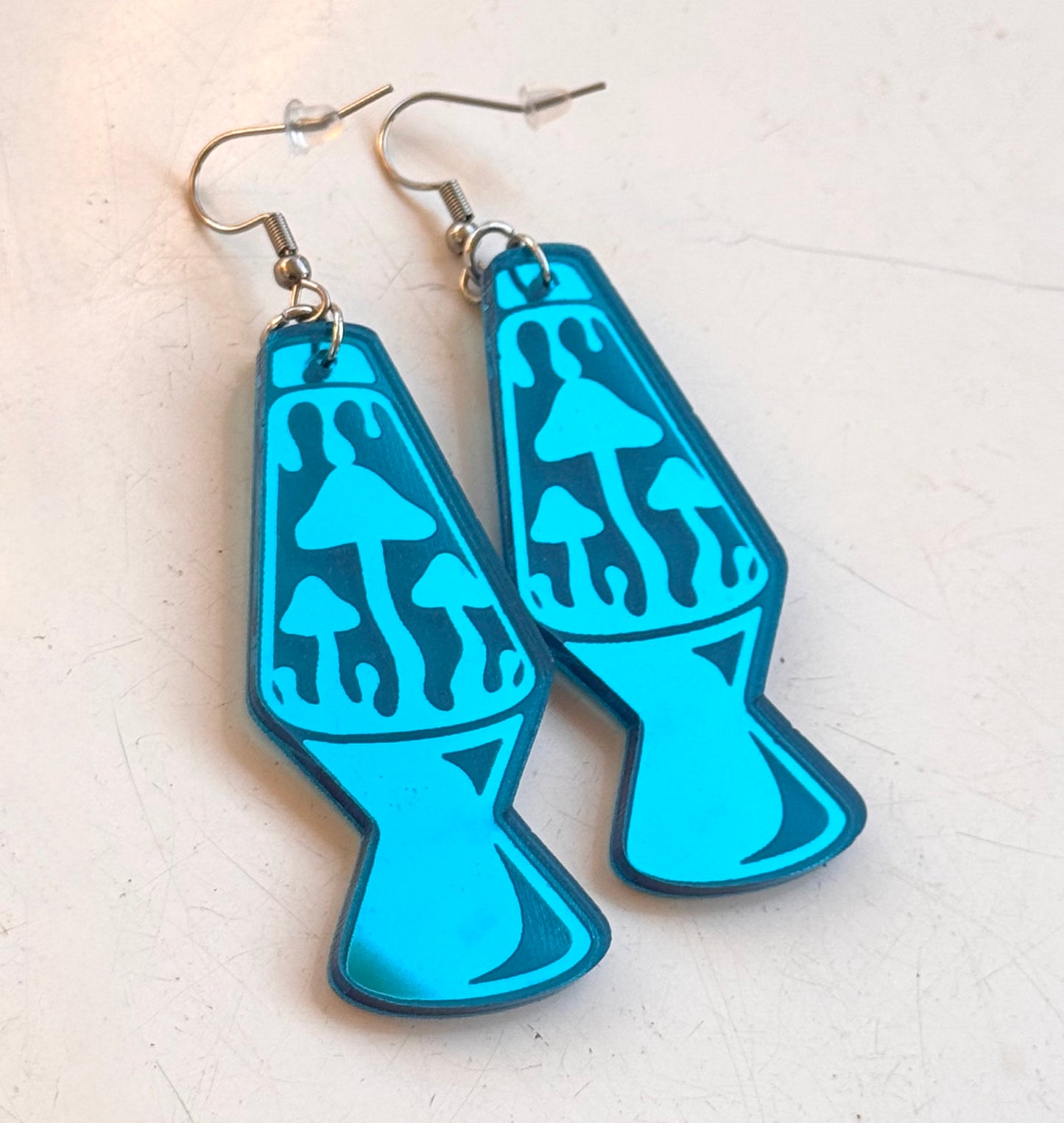 Blue Lava Lamp Mushroom Earrings