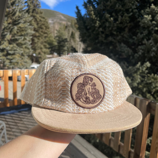 Cream Snake Skin- 5 Panel (Short Brim)