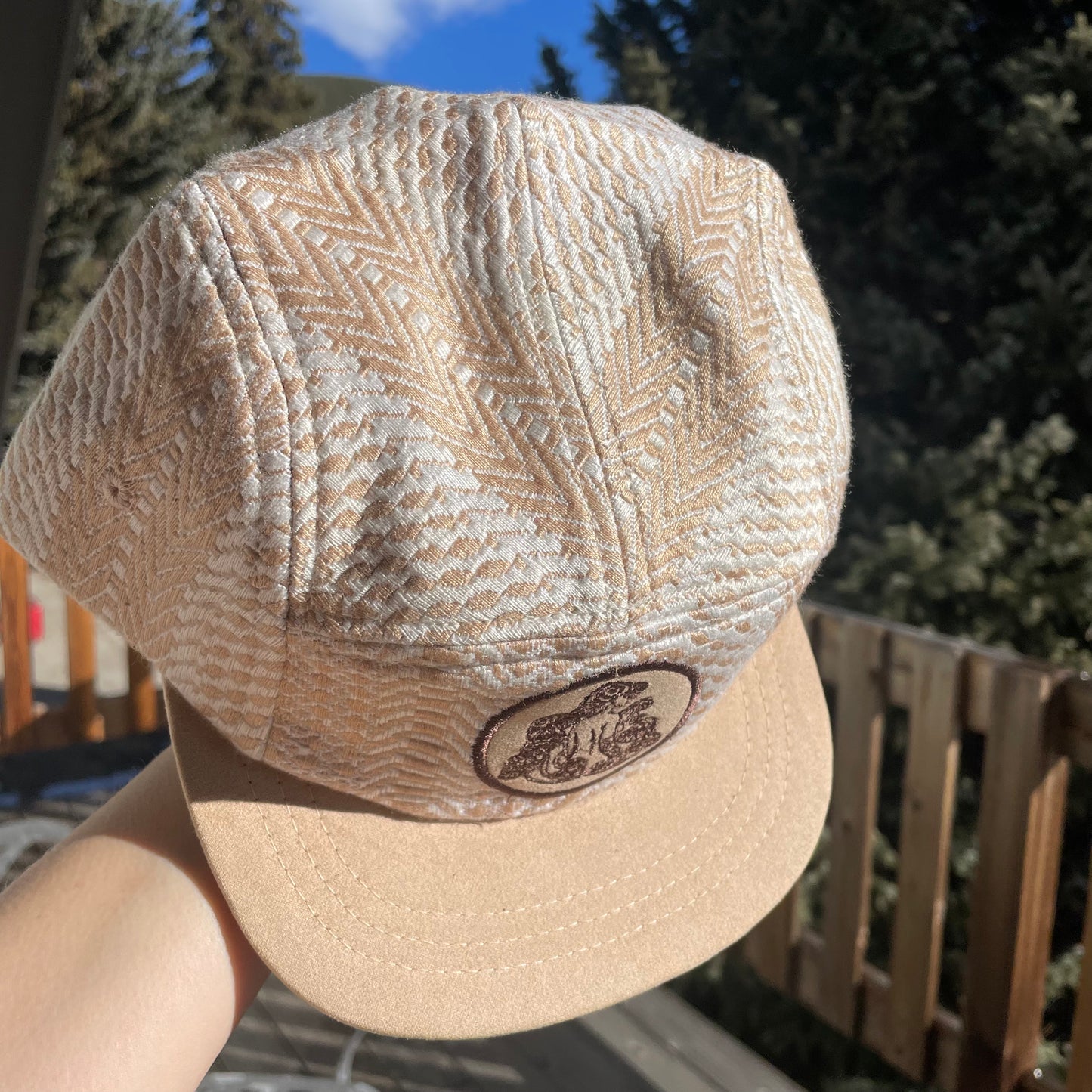 Cream Snake Skin- 5 Panel (Short Brim)