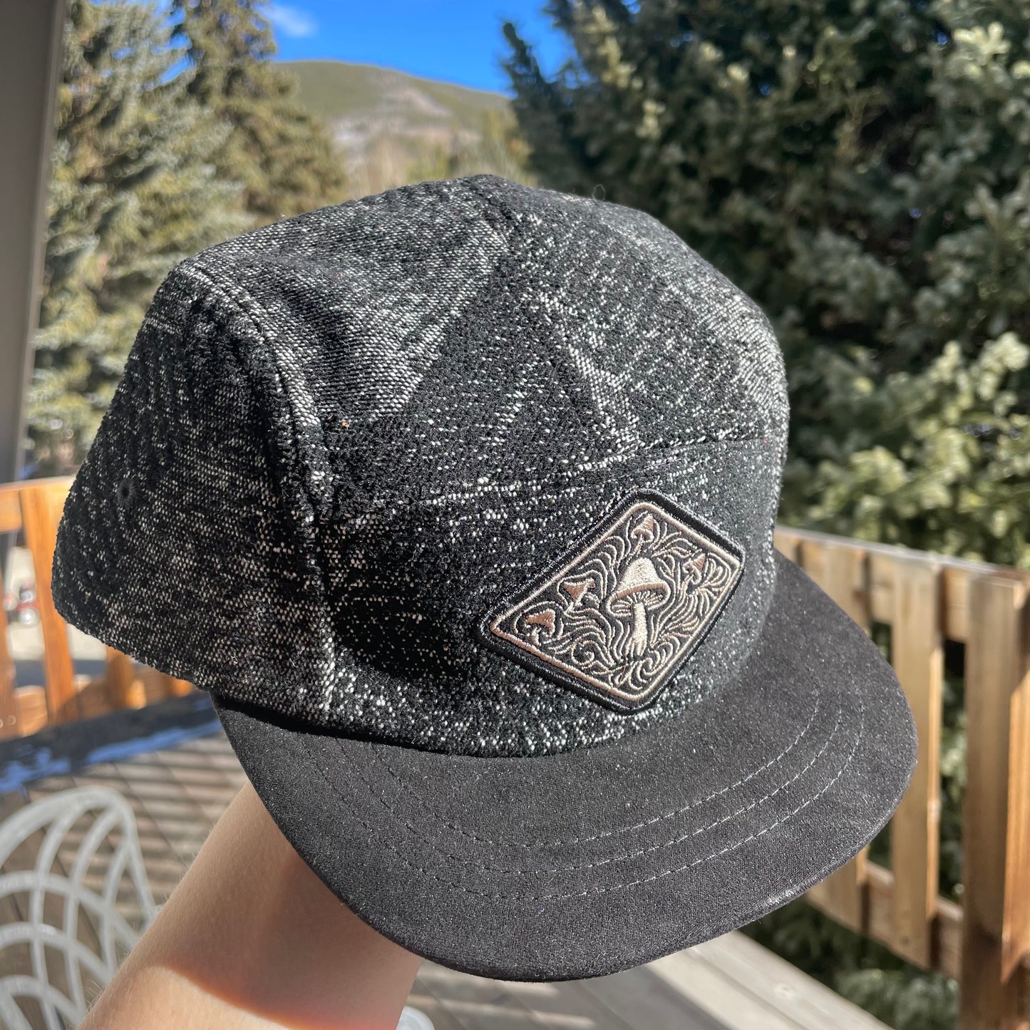 Black  - 5 Panel Hat - Short Brim