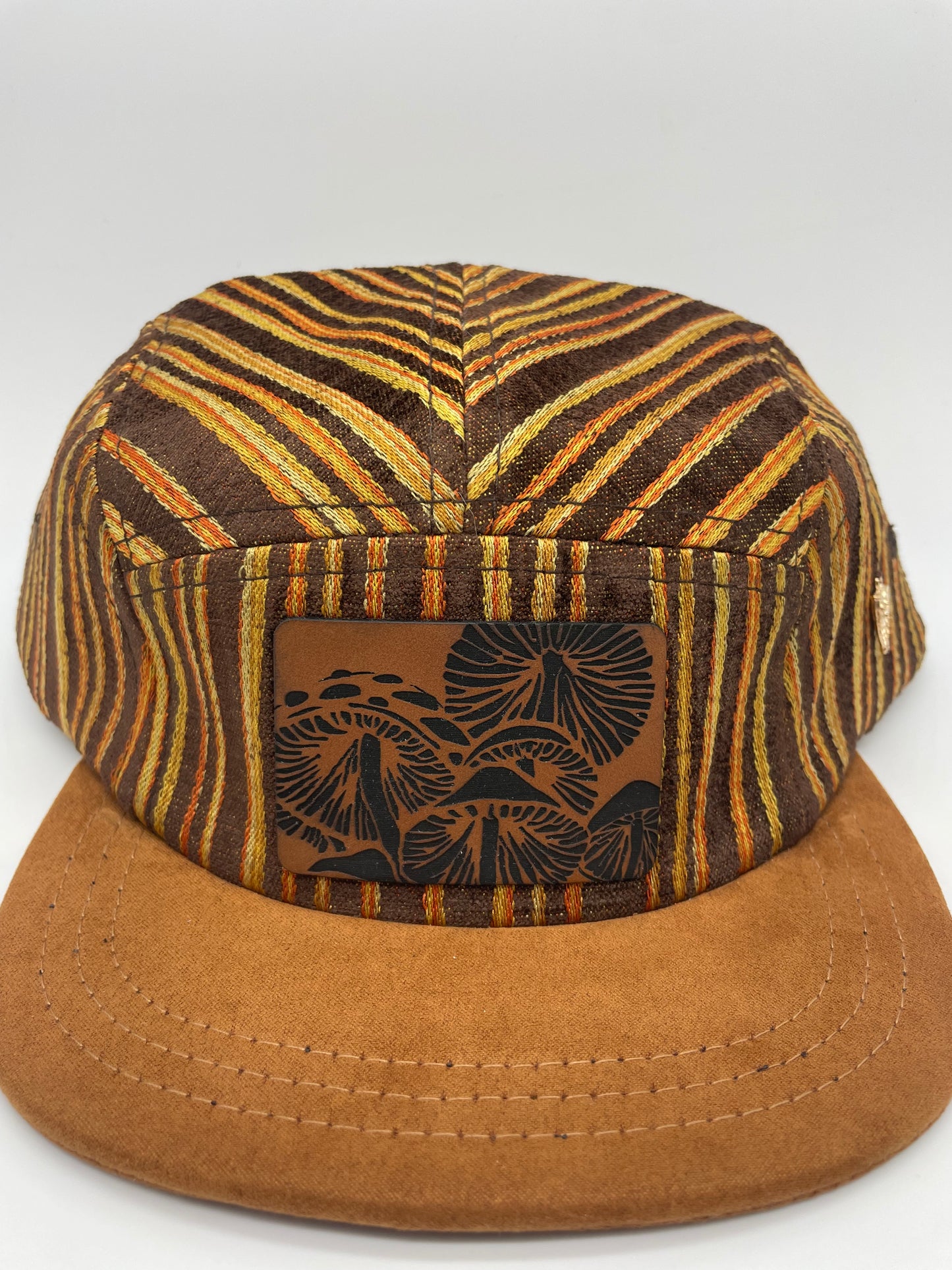 Gold & Brown Striped 5 Panel - Short Brim 2