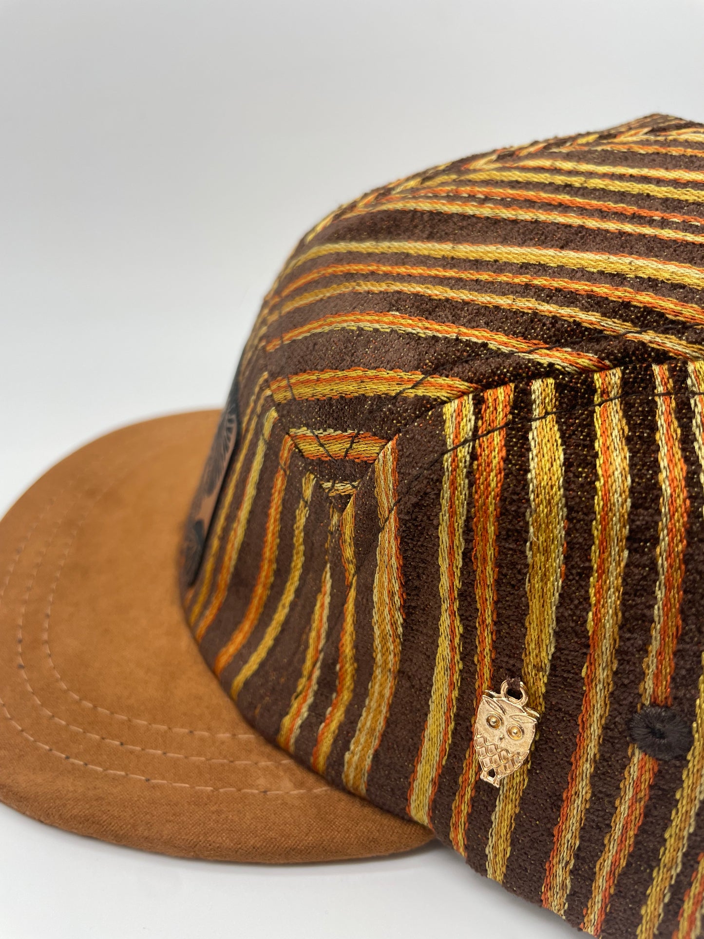 Gold & Brown Striped 5 Panel - Short Brim 2