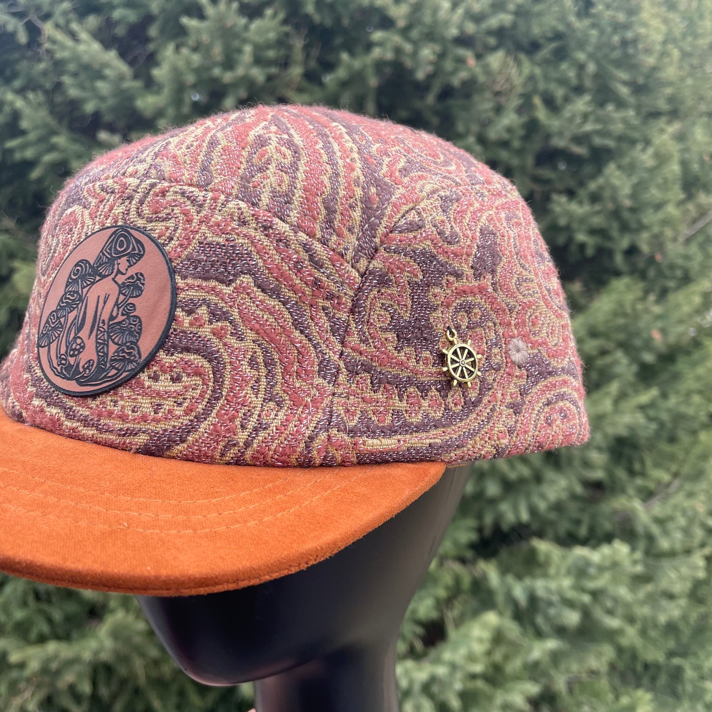 Burgundy Paisley - 5 Panel Hat - Short Brim 2