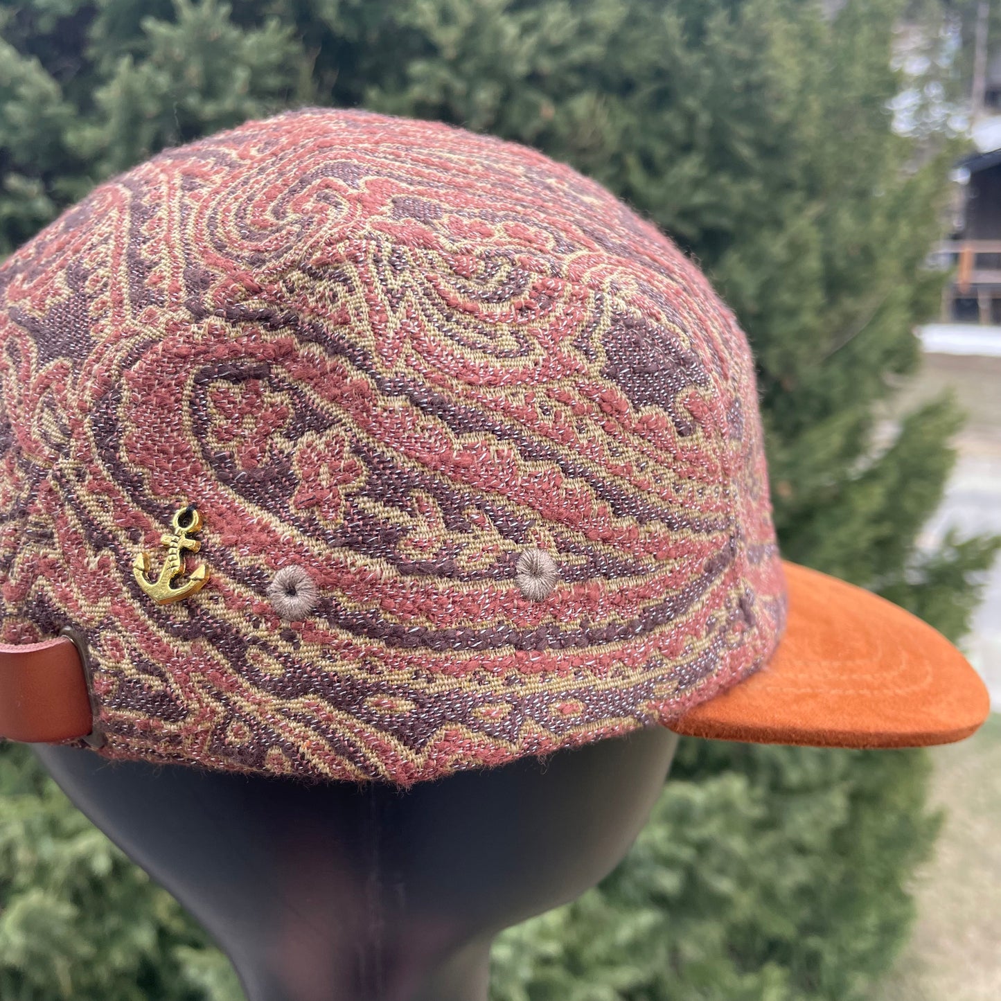 Burgundy Paisley - 5 Panel Hat - Short Brim 2